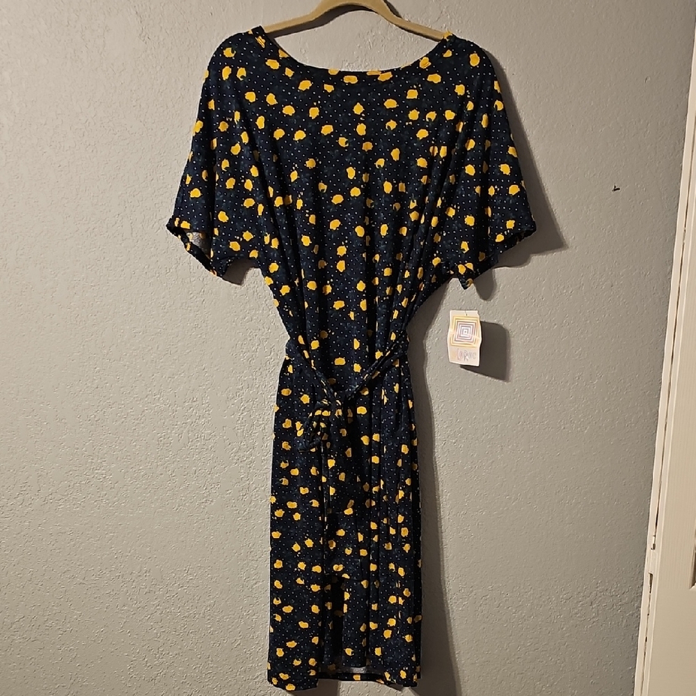 LuLaRoe Dark Blue Dress with Yellow Dots
